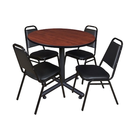 Kobe Kobe Round Table & Chair Set, Wood, Metal, Vinyl Top, Cherry TKB36RNDCH29BK